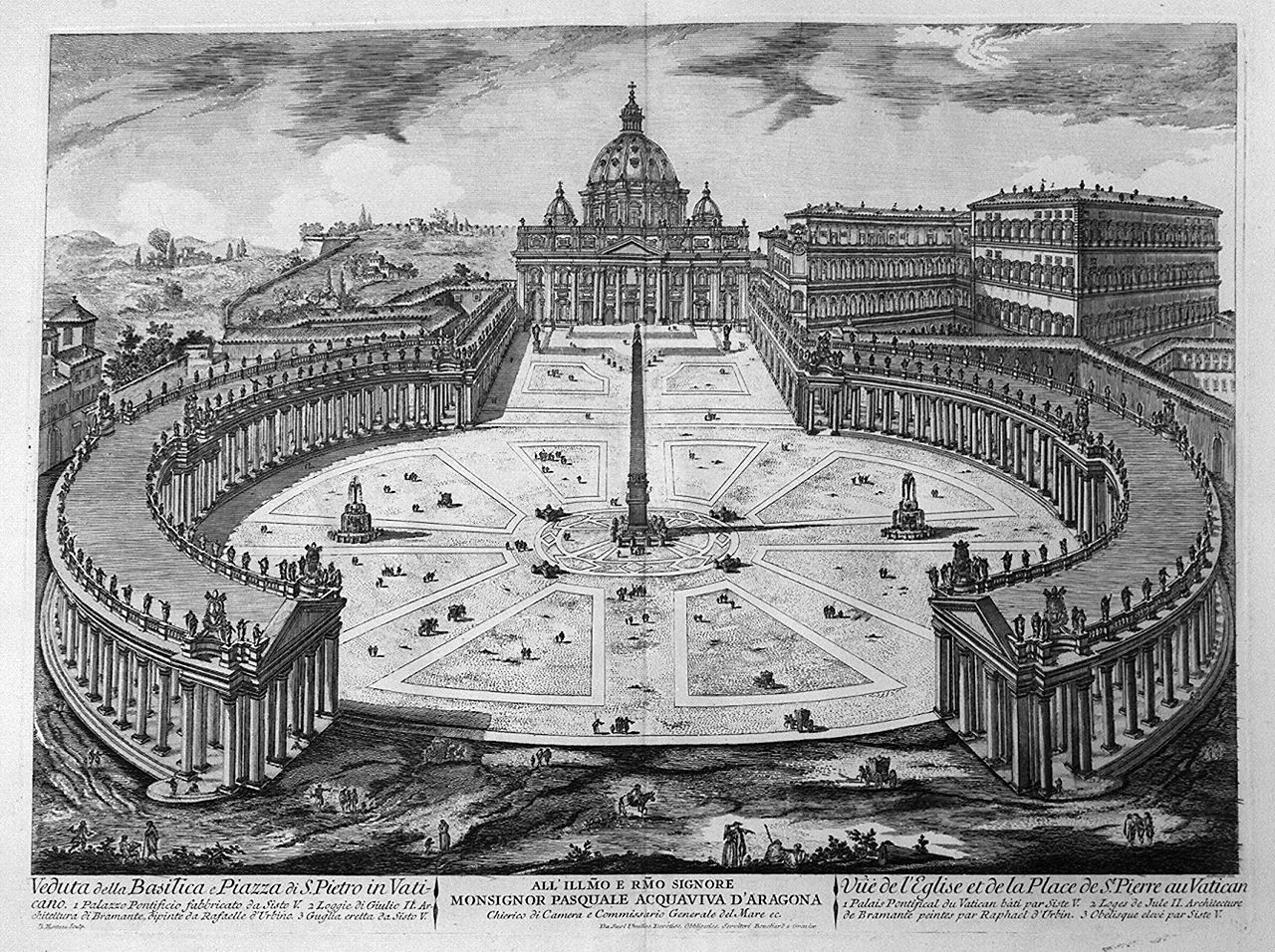 veduta della piazza e della basilica di San Pietro in Vaticano (stampa, elemento d'insieme) di Montagu Domenico (sec. XVIII)