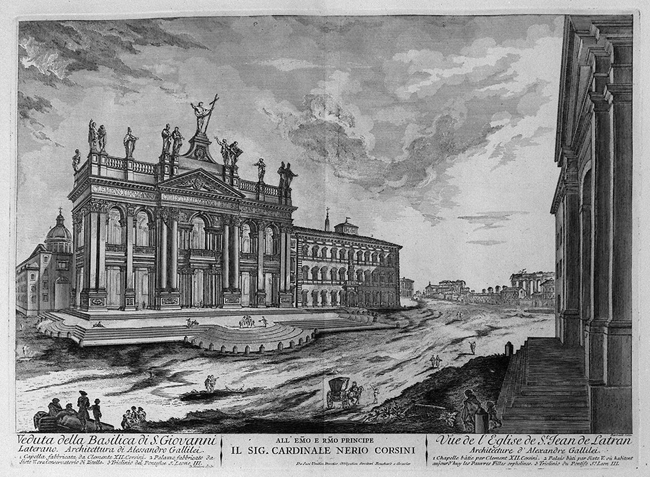 veduta della basilica di San Giovanni in Laterano a Roma (stampa, elemento d'insieme) di Montagu Domenico (sec. XVIII)