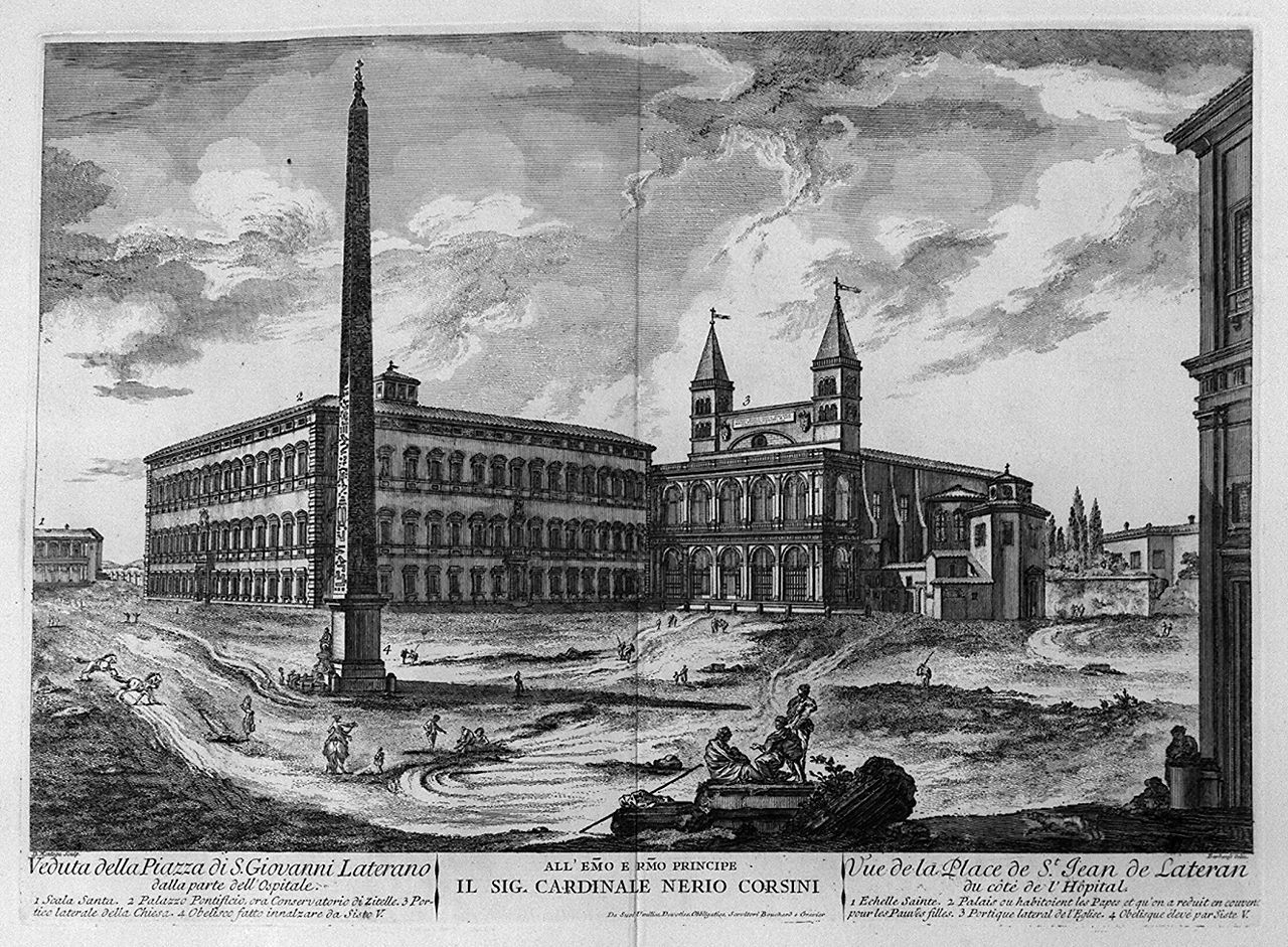veduta della piazza di San Giovanni in Laterano a Roma (stampa, elemento d'insieme) di Montagu Domenico, Barbault Jean (sec. XVIII)