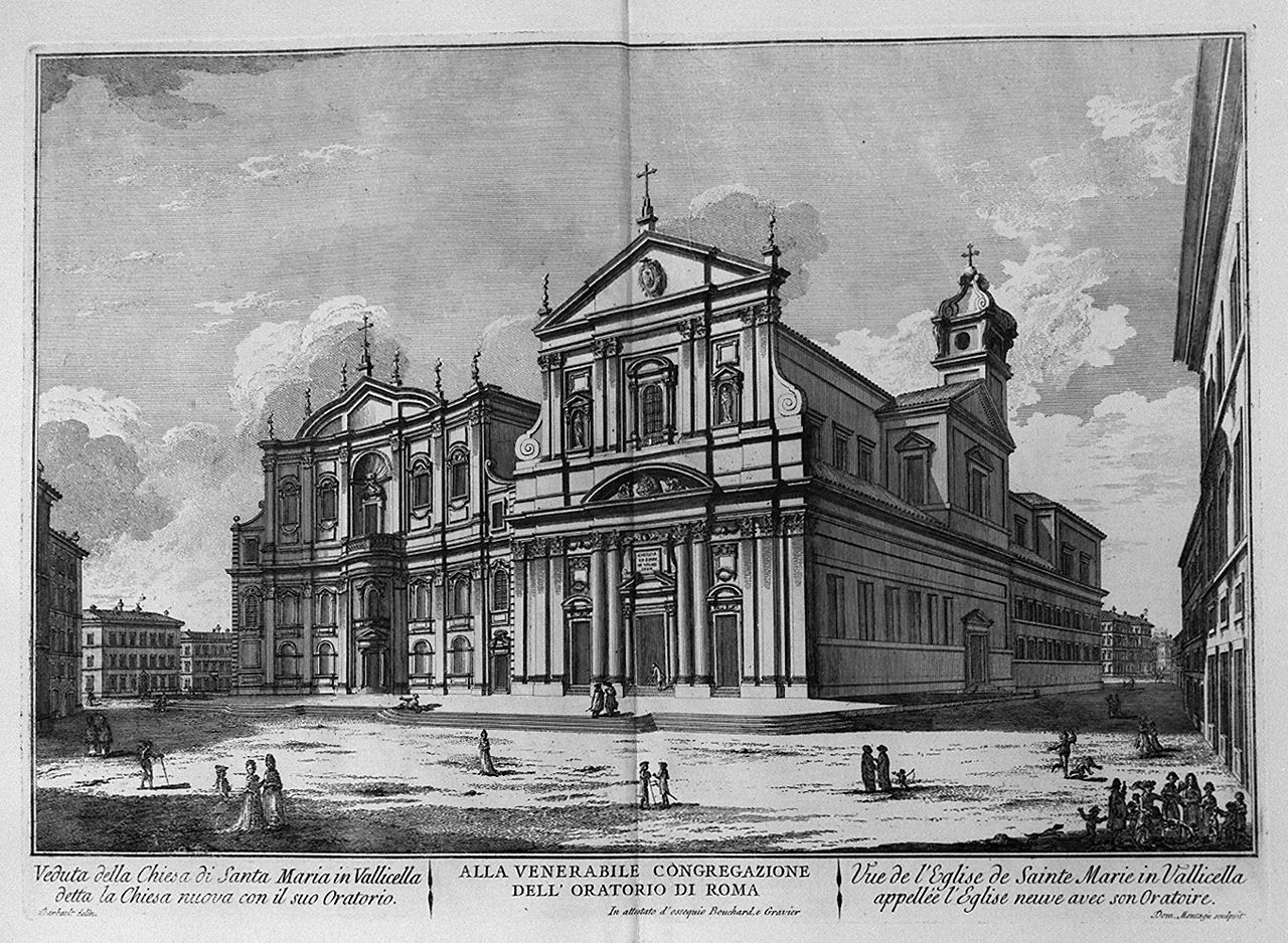 veduta della chiesa di Santa Maria in Vallicella e dell'oratorio dei Filip pini a Roma (stampa, elemento d'insieme) di Montagu Domenico, Barbault Jean (sec. XVIII)