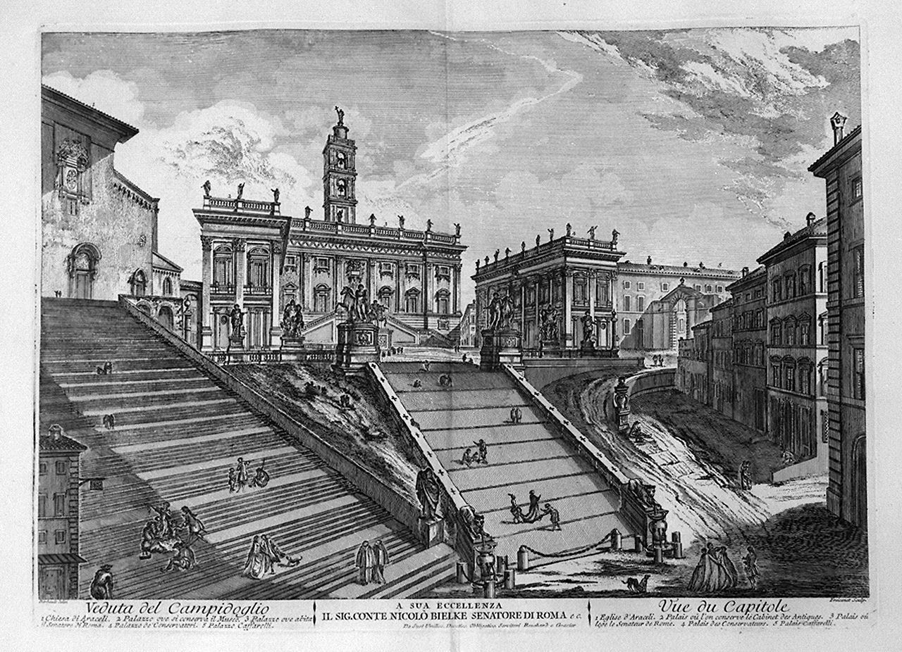 veduta del Campidoglio a Roma (stampa, elemento d'insieme) di Barbault Jean (sec. XVIII)