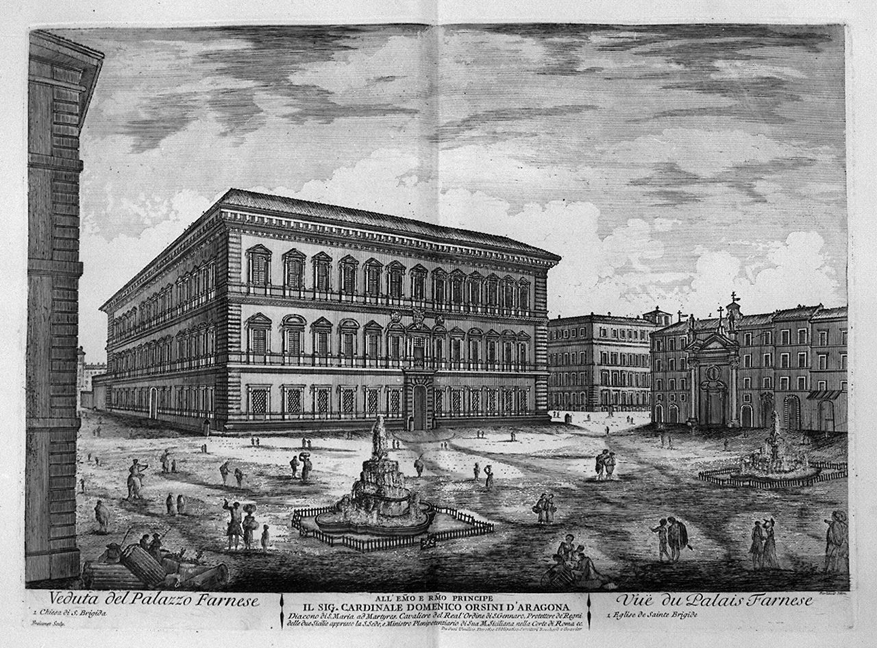 veduta di piazza e palazzo Farnese a Roma (stampa, elemento d'insieme) di Barbault Jean (sec. XVIII)