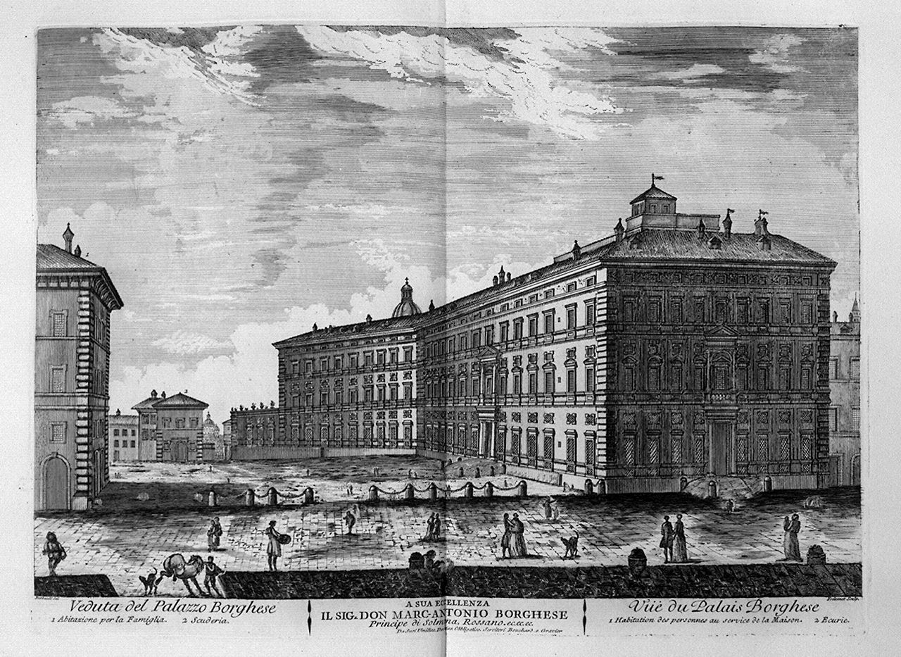 veduta di palazzo Borghese a Roma (stampa, elemento d'insieme) di Barbault Jean (sec. XVIII)