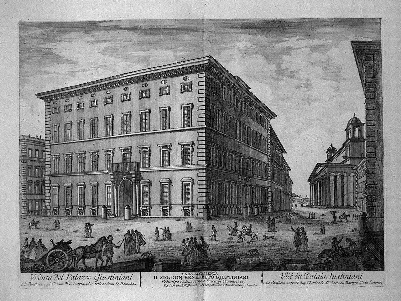 veduta di palazzo Giustiniani a Roma (stampa, elemento d'insieme) di Barbault Jean (sec. XVIII)