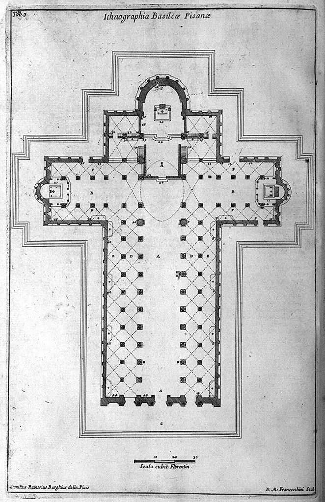 pianta del Duomo di Pisa (stampa, elemento d'insieme) di Franceschini Domenico Mariano (sec. XVIII)