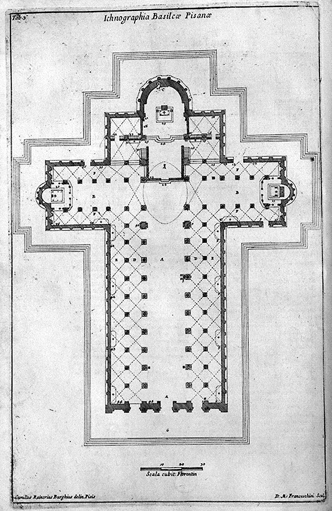 pianta del Duomo di Pisa (stampa, elemento d'insieme) di Franceschini Domenico Mariano (sec. XVIII)