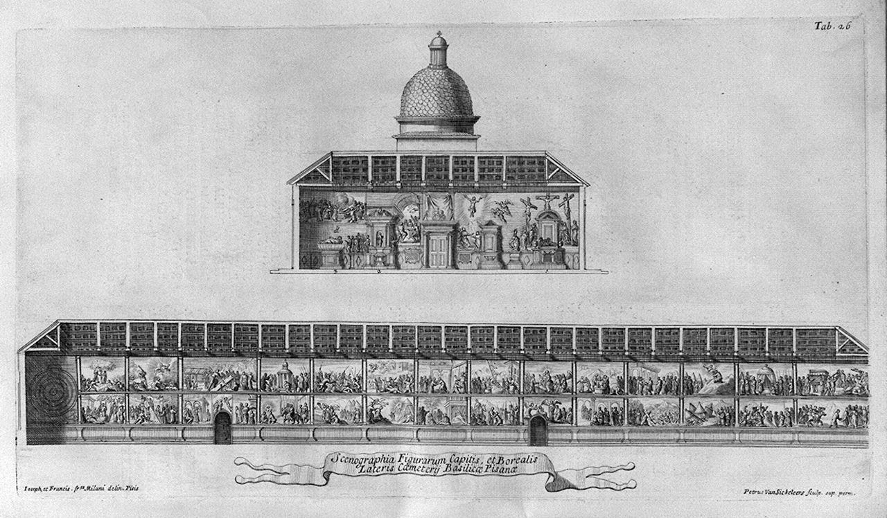 sezione logitudinale del cimitero di Pisa (stampa, elemento d'insieme) di Melani Giuseppe, Melani Francesco (sec. XVIII)