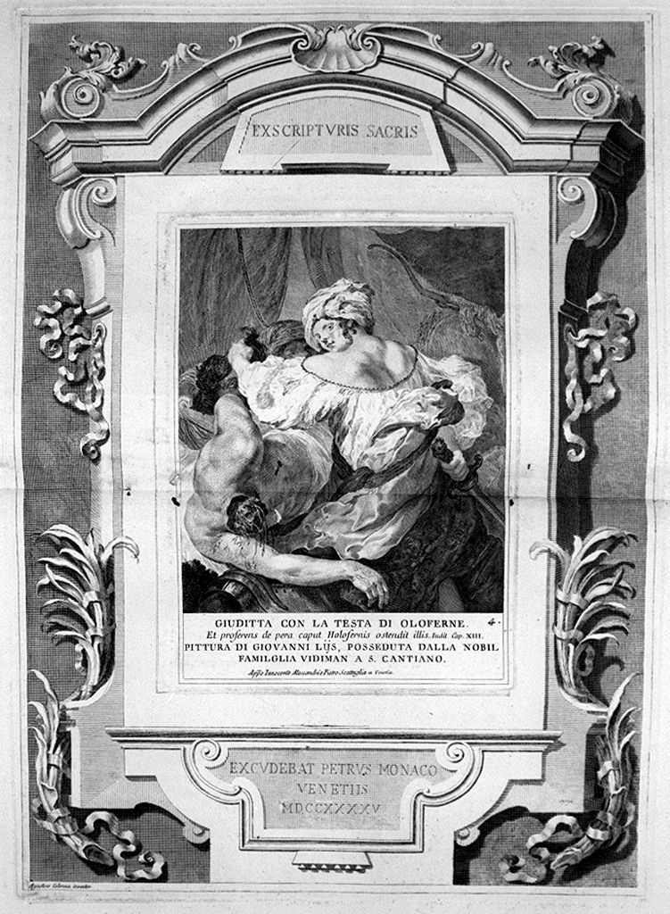 Giuditta con la testa di Oloferne (stampa, stampa composita) di Monaco Pietro (sec. XVIII, sec. XVIII, sec. XVIII)
