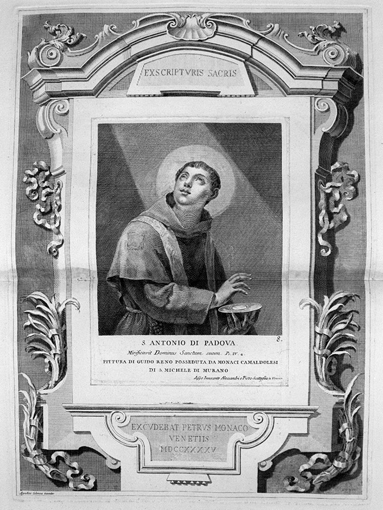 Sant'Antonio da Padova (stampa, stampa composita) di Monaco Pietro (sec. XVIII, sec. XVIII, sec. XVIII)