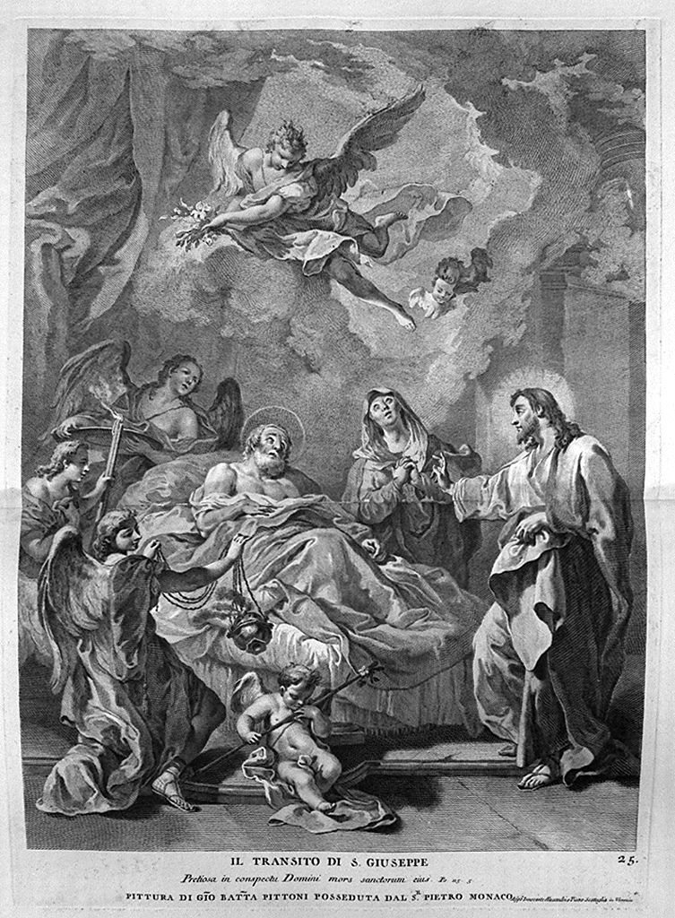 morte di San Giuseppe (stampa, elemento d'insieme) di Monaco Pietro (sec. XVIII, sec. XVIII, sec. XVIII)
