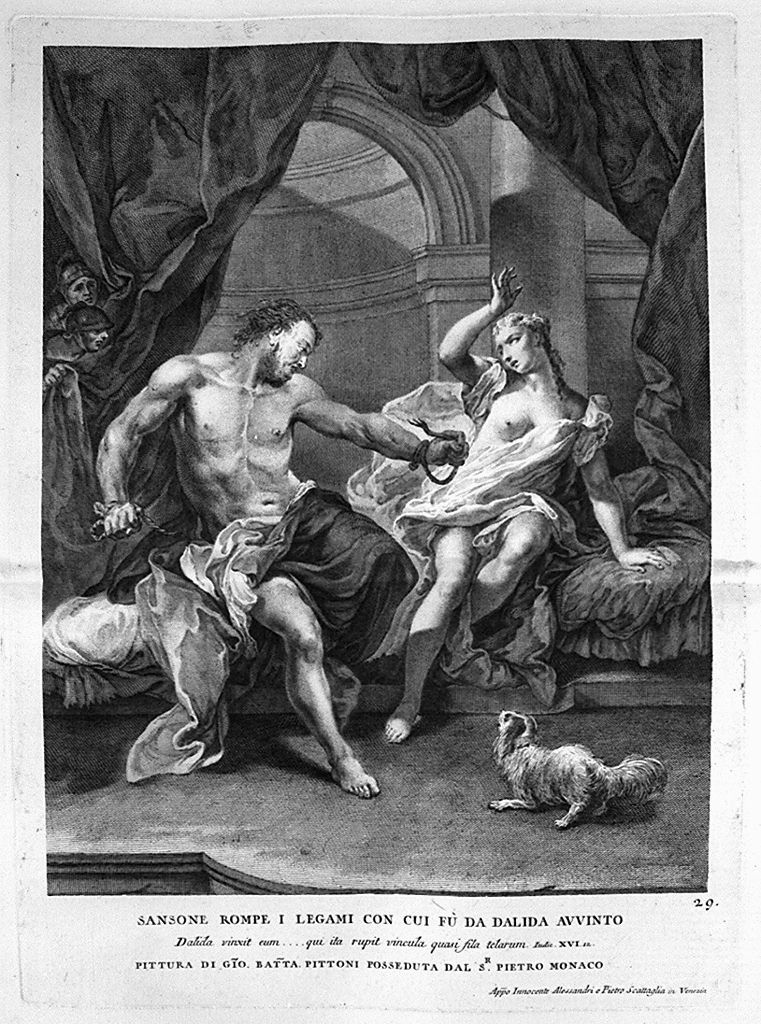 Sansone e Dalila (stampa, elemento d'insieme) di Monaco Pietro (sec. XVIII, sec. XVIII, sec. XVIII)