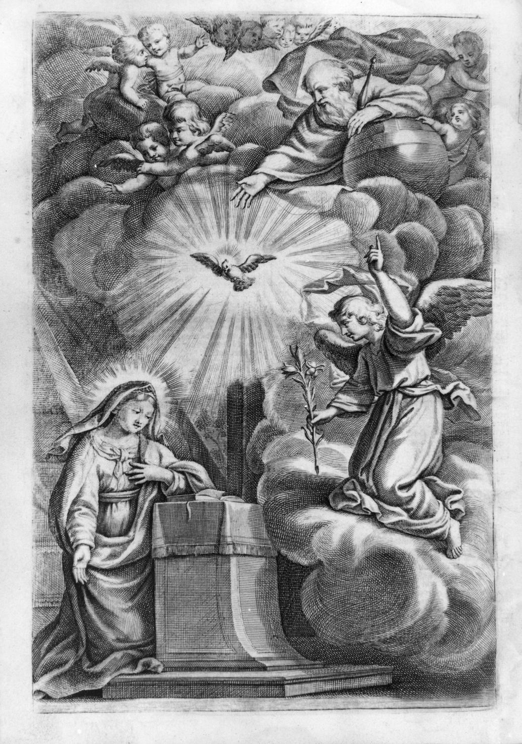 Annunciazione (stampa, elemento d'insieme) - ambito veneto (prima metà sec. XVIII)