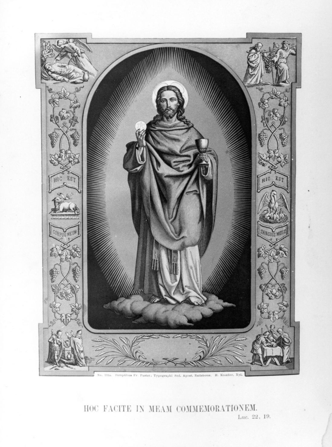 Cristo con simboli eucaristici (stampa a colori, elemento d'insieme) - ambito tedesco (sec. XIX)