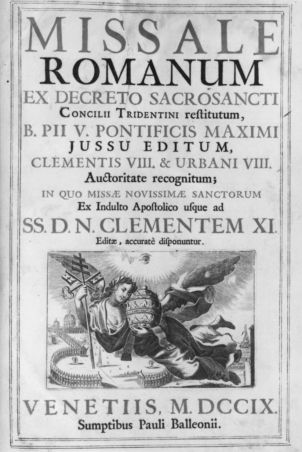 angelo con le insegne papali in volo sulla chiesa di san Pietro (stampa, elemento d'insieme) di Piccini Isabella (sec. XVIII)