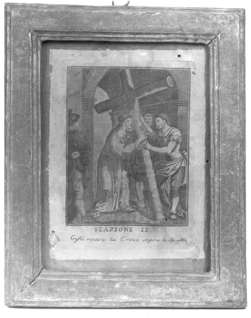 stazione II, Gesù riceve la croce sopra le spalle, stazioni della via crucis (stampa, serie) - ambito italiano (seconda metà sec. XVII)
