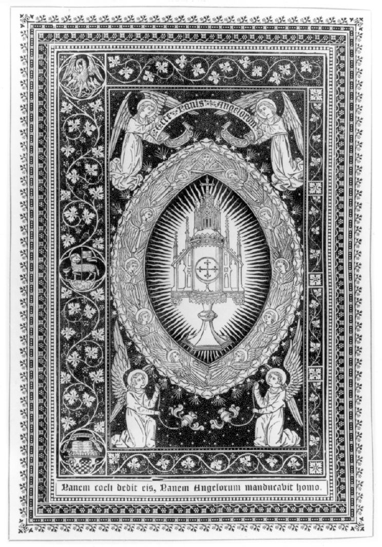 Panem coeli dedit eis, Panem Angelorum manducabit homo, allegoria del mistero dell'Eucaristia (stampa, serie) - ambito fiammingo (sec. XX)