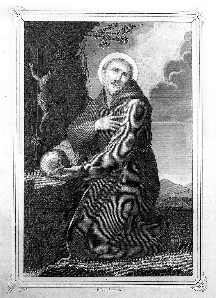 San Francesco d'Assisi in preghiera (stampa, elemento d'insieme) di Persichini Raffaello (sec. XIX)