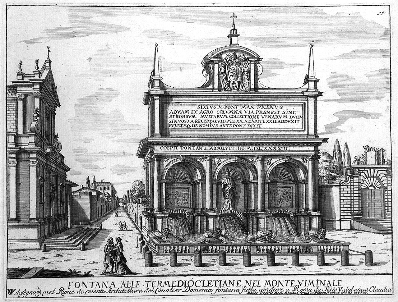 fontana del Mosè a Roma (stampa, elemento d'insieme) di Girelli Pietro Paolo, Vergelli Tiburzio (sec. XVII)