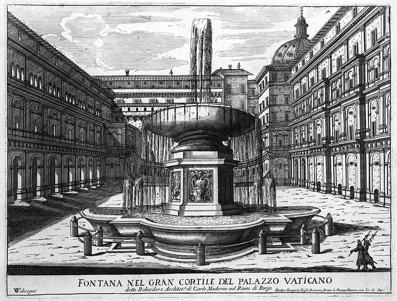 fontana del cortile del Belvedere in Vaticano (stampa, elemento d'insieme) di Girelli Pietro Paolo, Vergelli Tiburzio (sec. XVII)