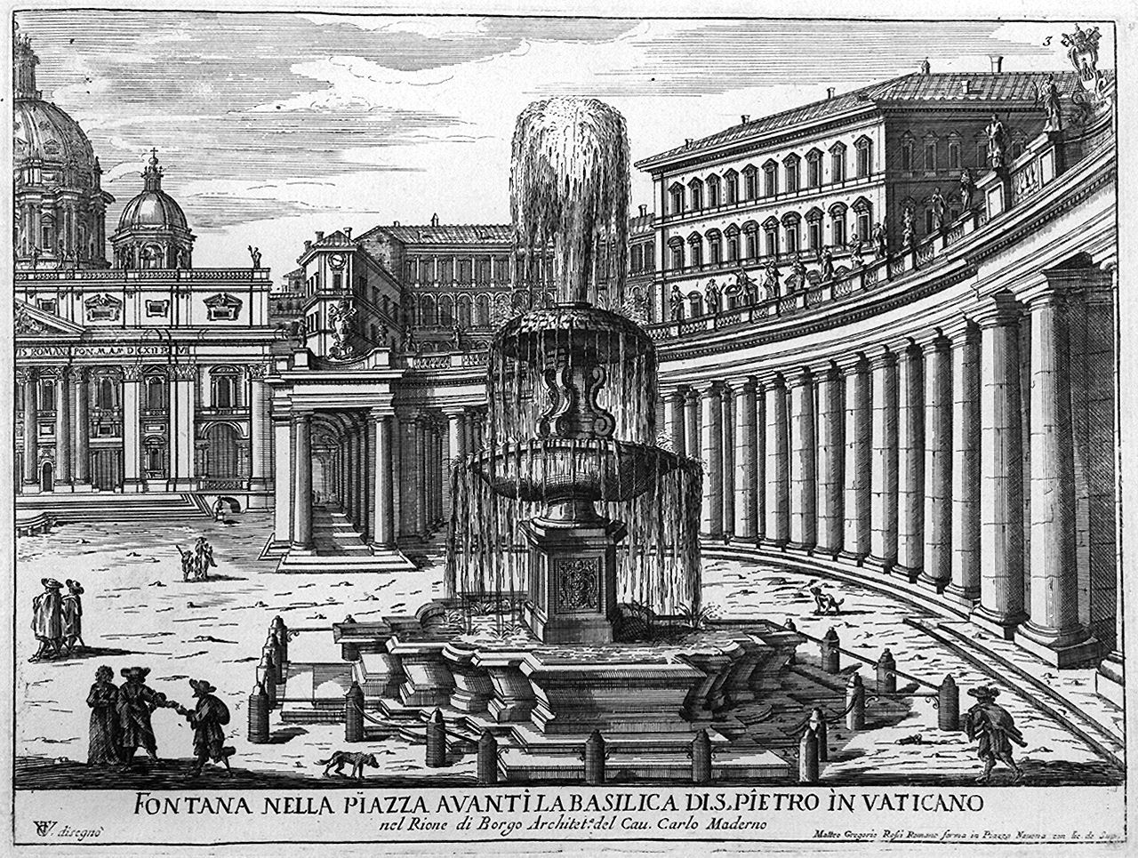 fontana di piazza San Pietro in Vaticano (stampa, elemento d'insieme) di Girelli Pietro Paolo, Vergelli Tiburzio (sec. XVII)