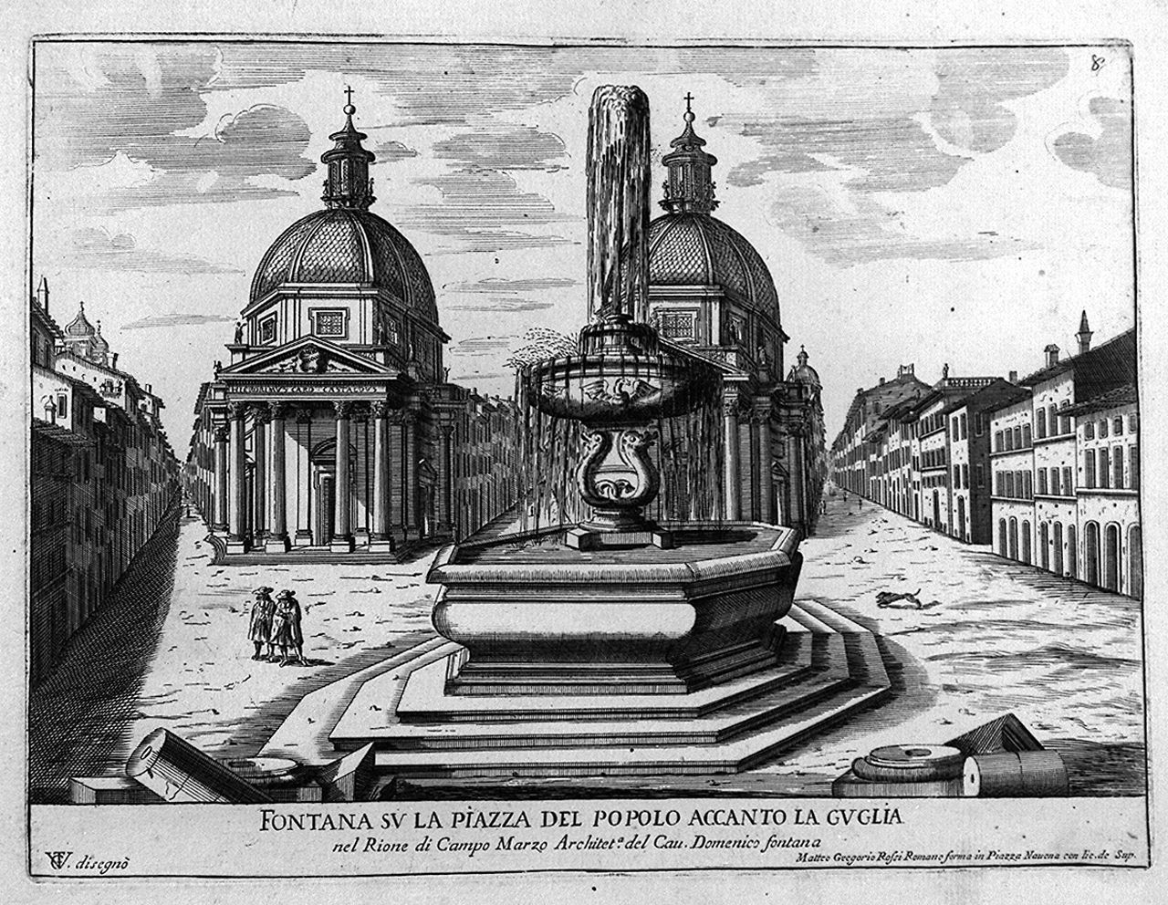 fontana di piazza del Popolo a Roma (stampa, elemento d'insieme) di Girelli Pietro Paolo, Vergelli Tiburzio (sec. XVII)