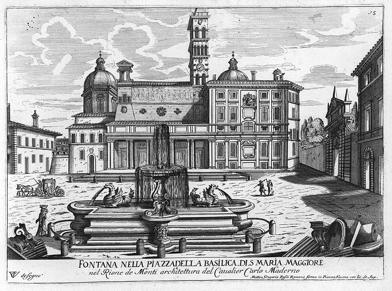 fontana di piazza Santa Maria Maggiore a Roma (stampa, elemento d'insieme) di Girelli Pietro Paolo, Vergelli Tiburzio (sec. XVII)