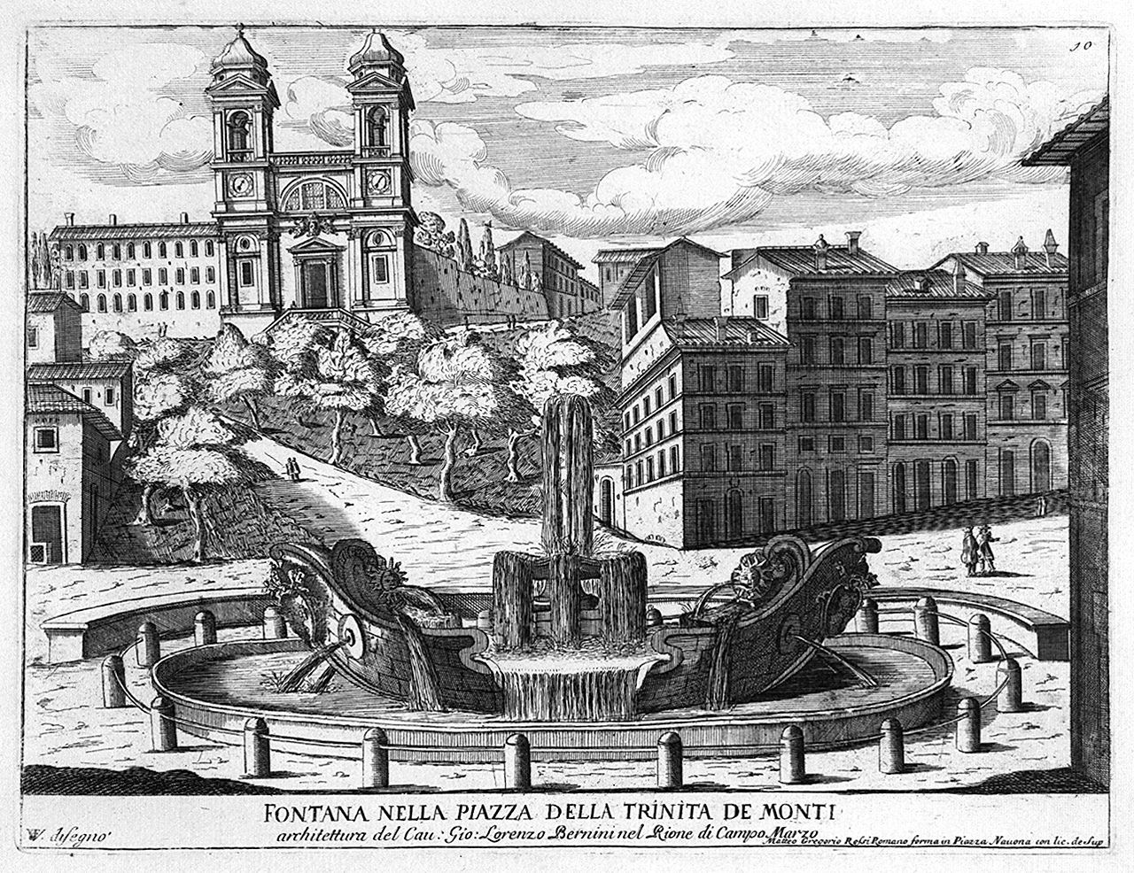 fontana di piazza di Spagna a Roma (stampa, elemento d'insieme) di Girelli Pietro Paolo, Vergelli Tiburzio (sec. XVII)