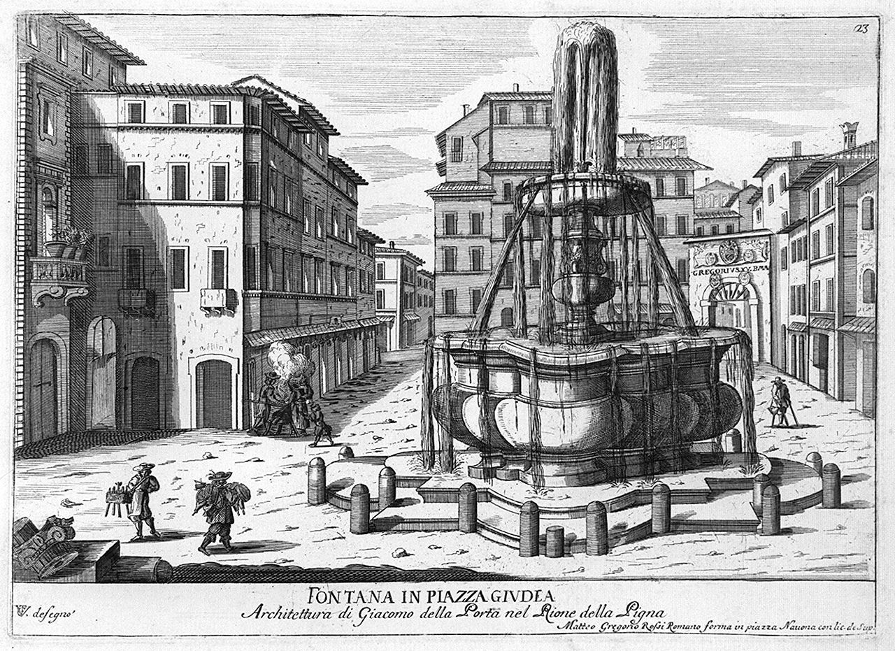 fontana di piazza Giudea a Roma (stampa, elemento d'insieme) di Girelli Pietro Paolo, Vergelli Tiburzio (sec. XVII)