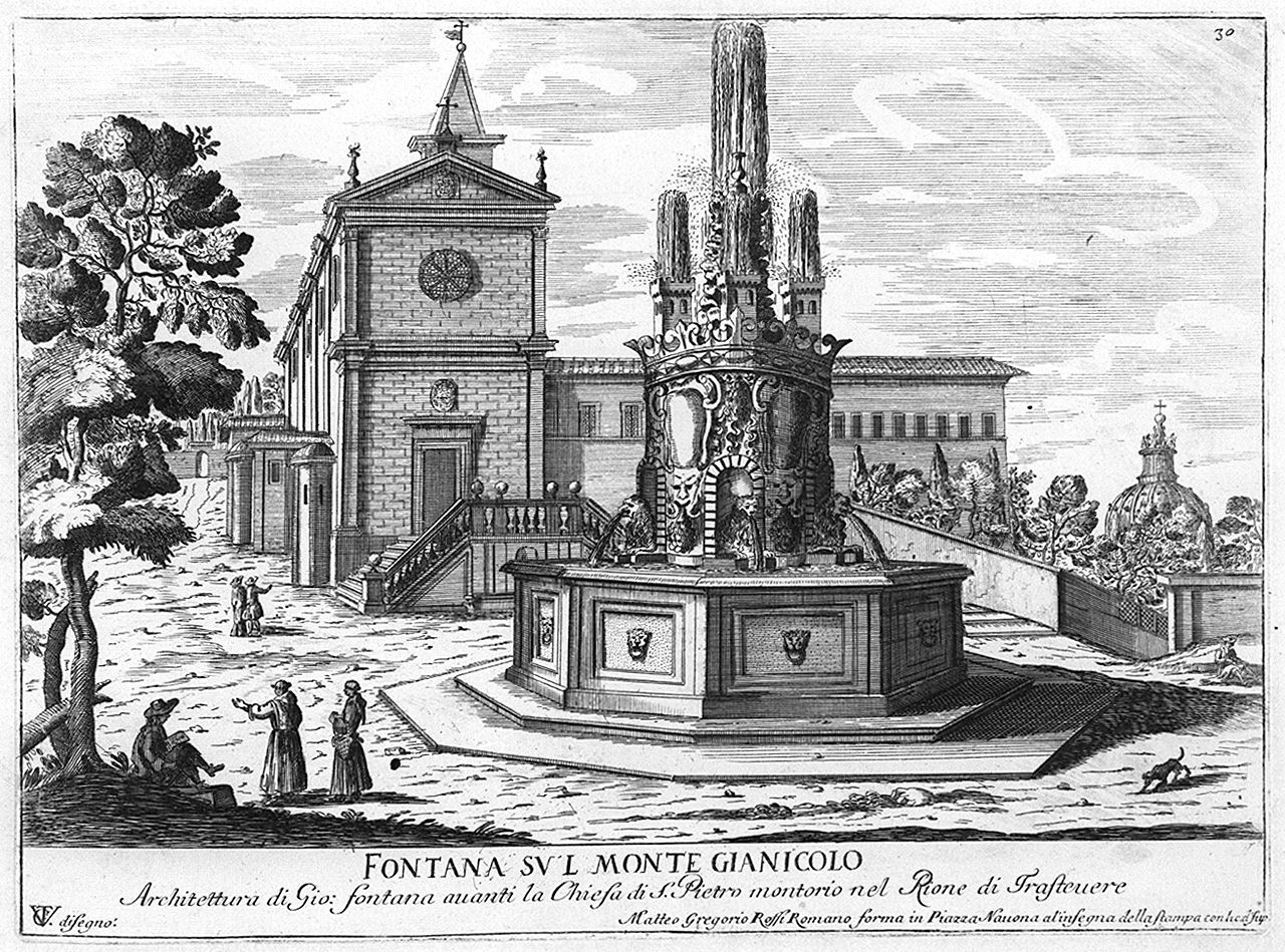 fontana sul colle del Gianicolo a Roma (stampa, elemento d'insieme) di Girelli Pietro Paolo, Vergelli Tiburzio (sec. XVII)
