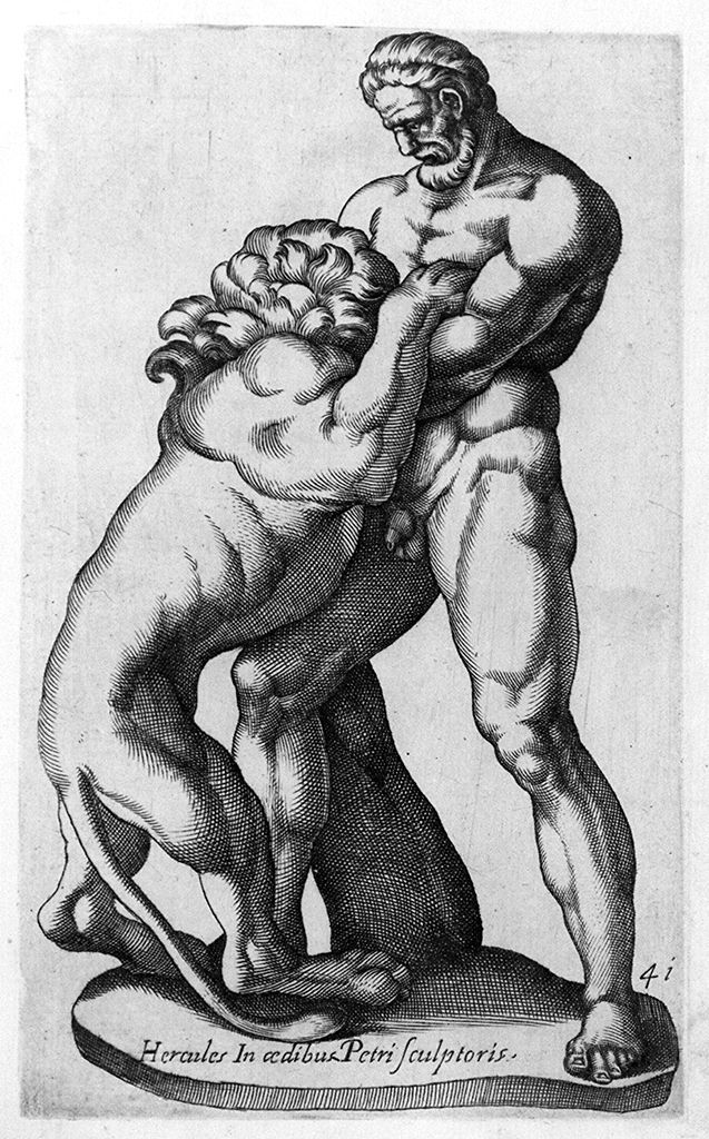 Ercole e il leone di Nemea (stampa, elemento d'insieme) di Cavalleriis Giovanni Battista de' (sec. XVI)