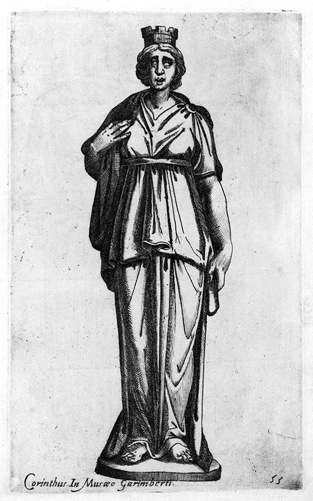 personificazione della città di Corinto (stampa, elemento d'insieme) di Cavalleriis Giovanni Battista de' (sec. XVI)