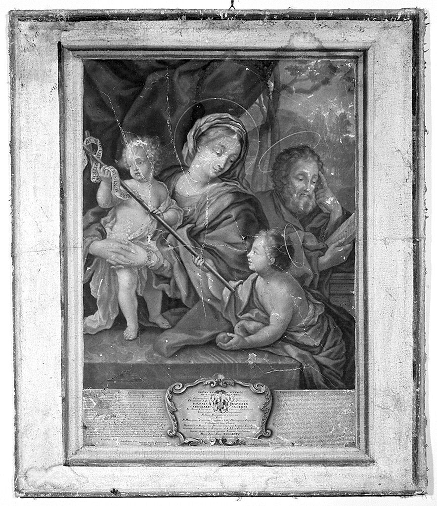 Sacra Famiglia con San Giovanni Battista bambino (stampa smarginata) di Heiss Elias Christoph, Conca Sebastiano (sec. XVIII)