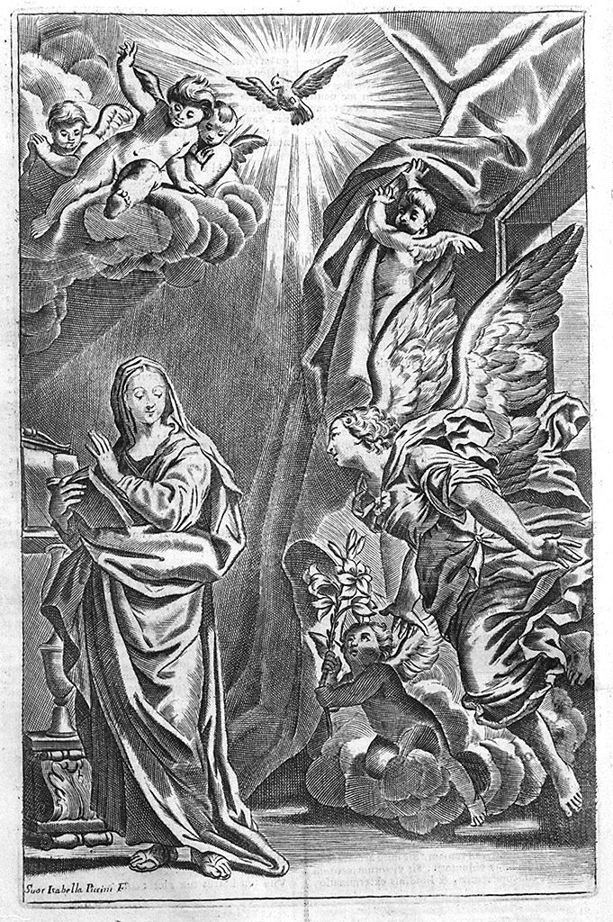 Annunciazione (stampa, elemento d'insieme) di Piccini Isabella (prima metà sec. XVIII)