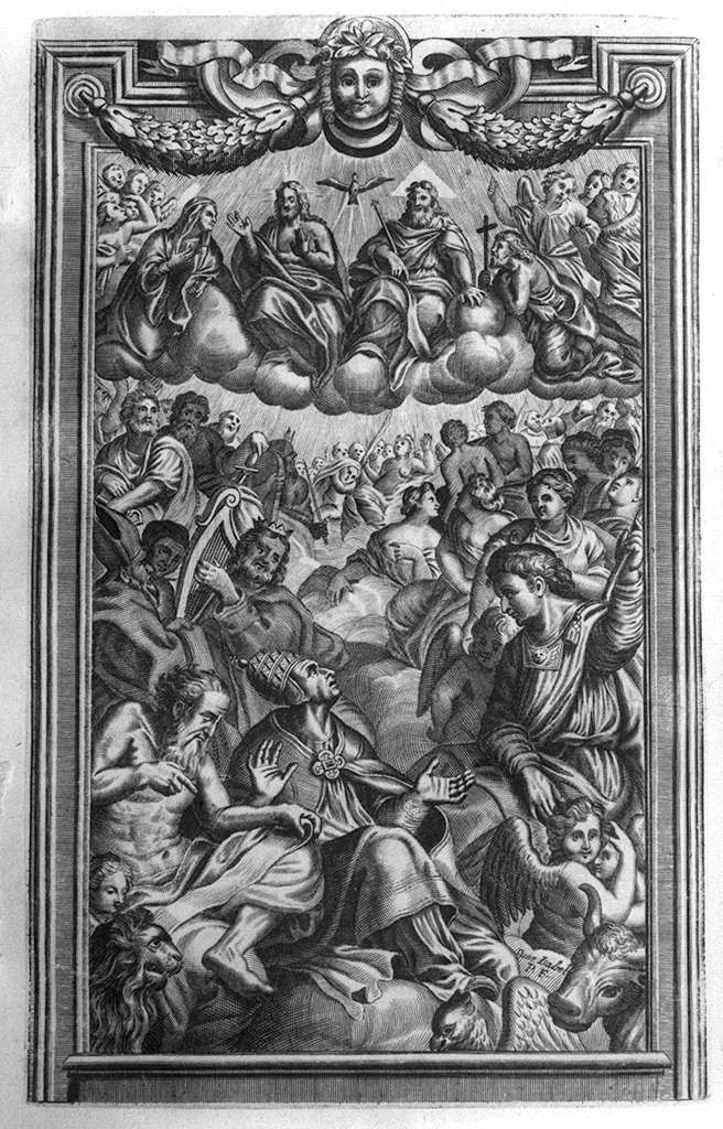 Trinita' e santi in gloria (stampa, elemento d'insieme) di Lorrain Nicolas François (sec. XVII)