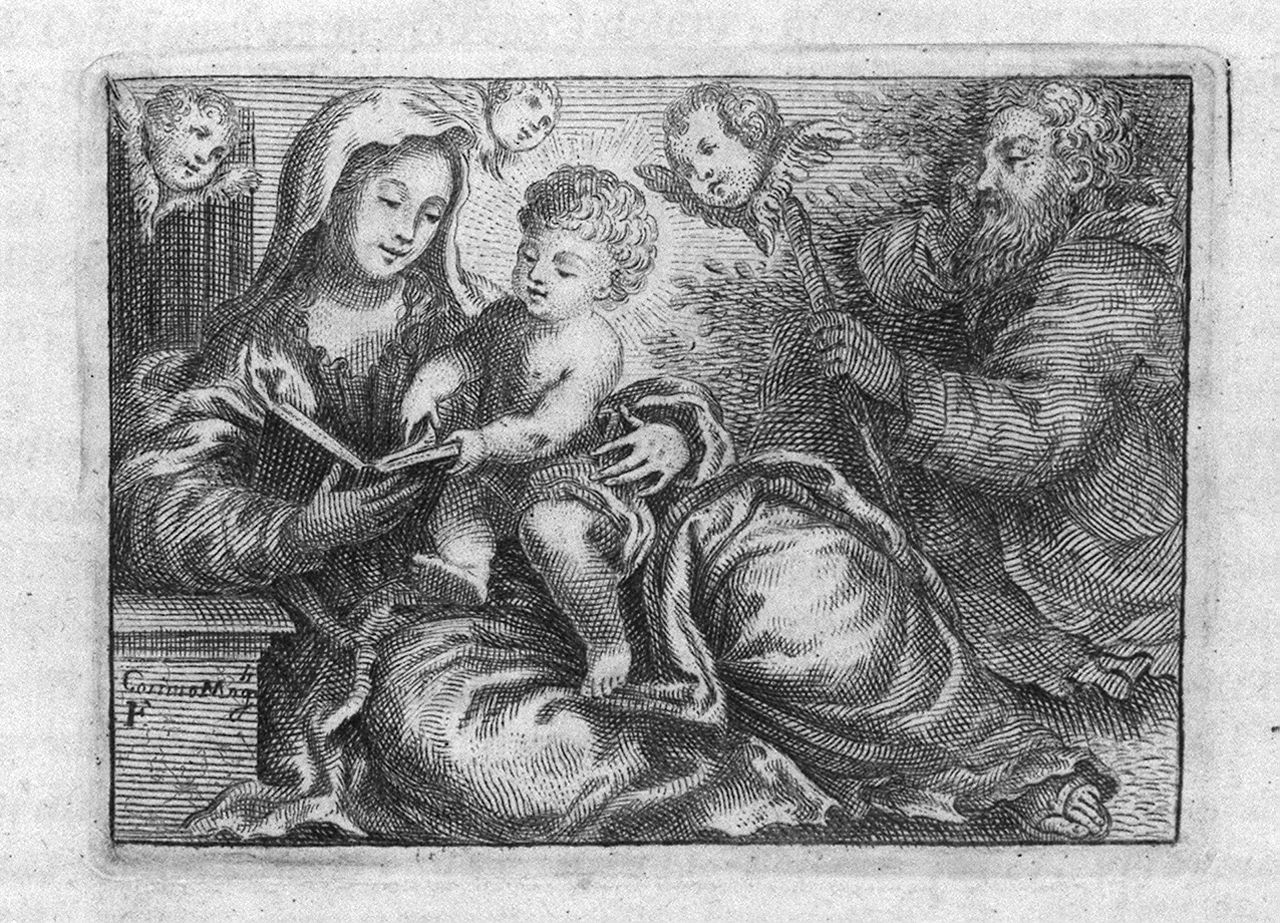 Sacra Famiglia con cherubini (stampa, elemento d'insieme) di Mogalli Cosimo (secc. XVII/ XVIII)