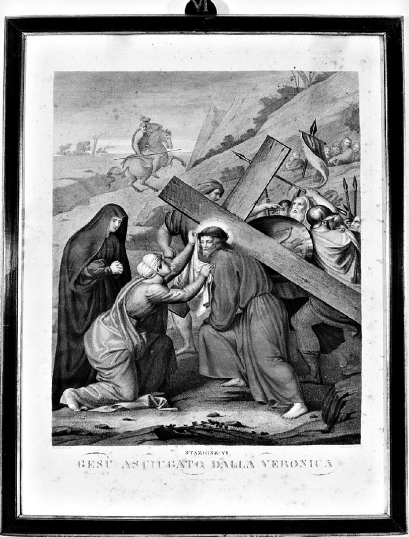 stazione VI: Gesù asciugato dalla Veronica (stampa, elemento d'insieme) di Tagliani Luigi, Morghen Antonio, Battelli Vincenzo (sec. XIX)