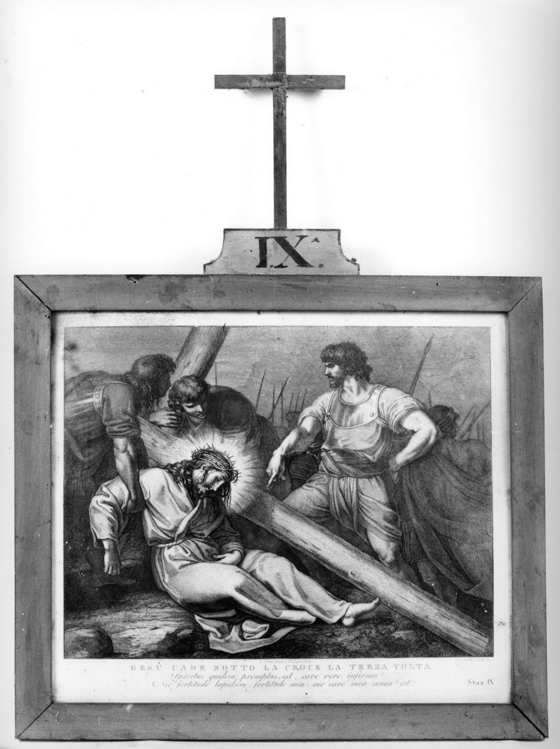 stazione IX: Gesù cade sotto la croce la terza volta (stampa, elemento d'insieme) di Pera Giuseppe, Sabatelli Luigi, Cecchi Giovanni Battista (sec. XIX)