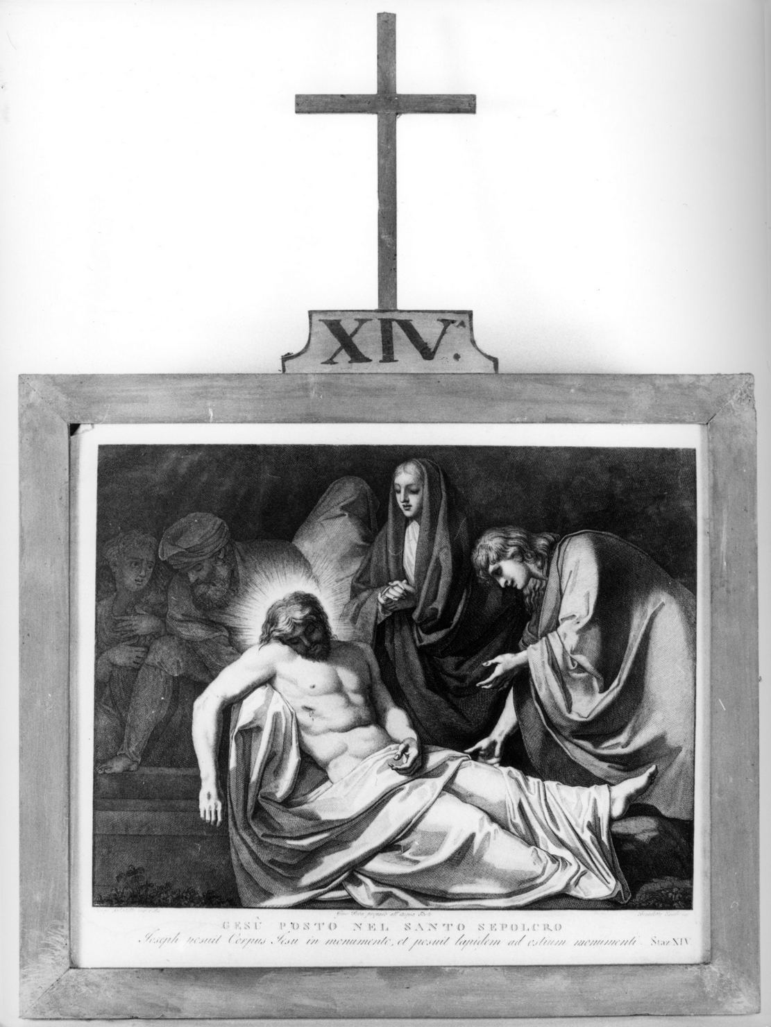 stazione XIV: Gesù deposto nel sepolcro (stampa, elemento d'insieme) di Pera Giuseppe, Sabatelli Luigi, Eredi Benedetto (sec. XIX)