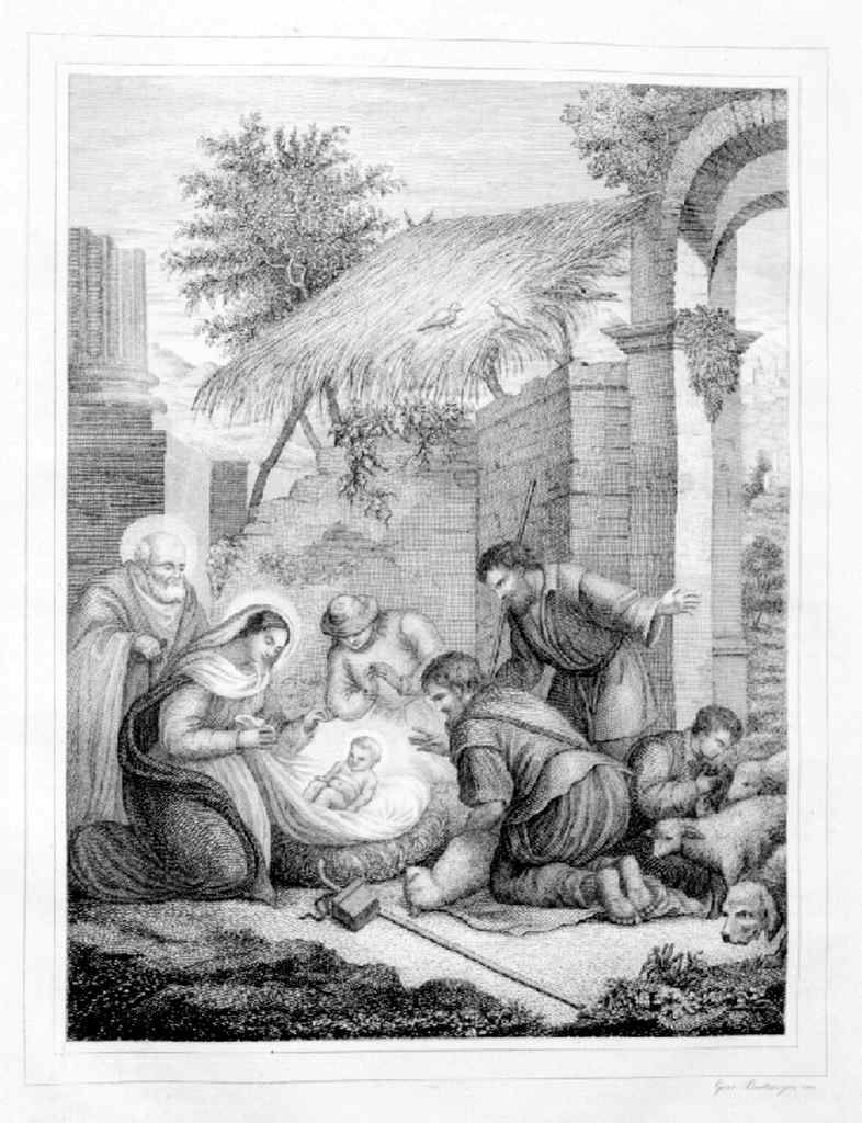 adorazione dei pastori (stampa smarginata, elemento d'insieme) di Buttazon Giorgio (sec. XIX)
