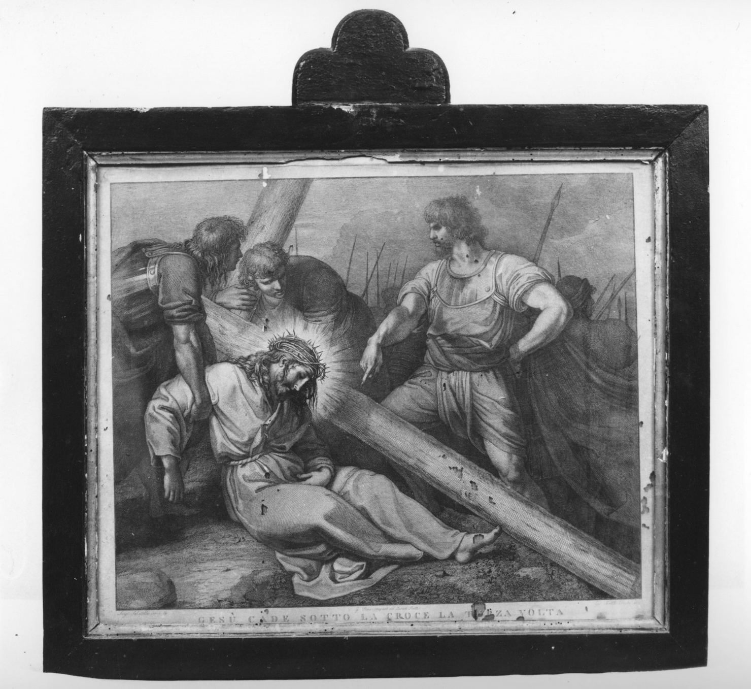 stazione IX: Gesù cade sotto la croce la terza volta (stampa, elemento d'insieme) di Pera Giuseppe, Cecchi Giovanni Battista, Sabatelli Luigi (sec. XIX)