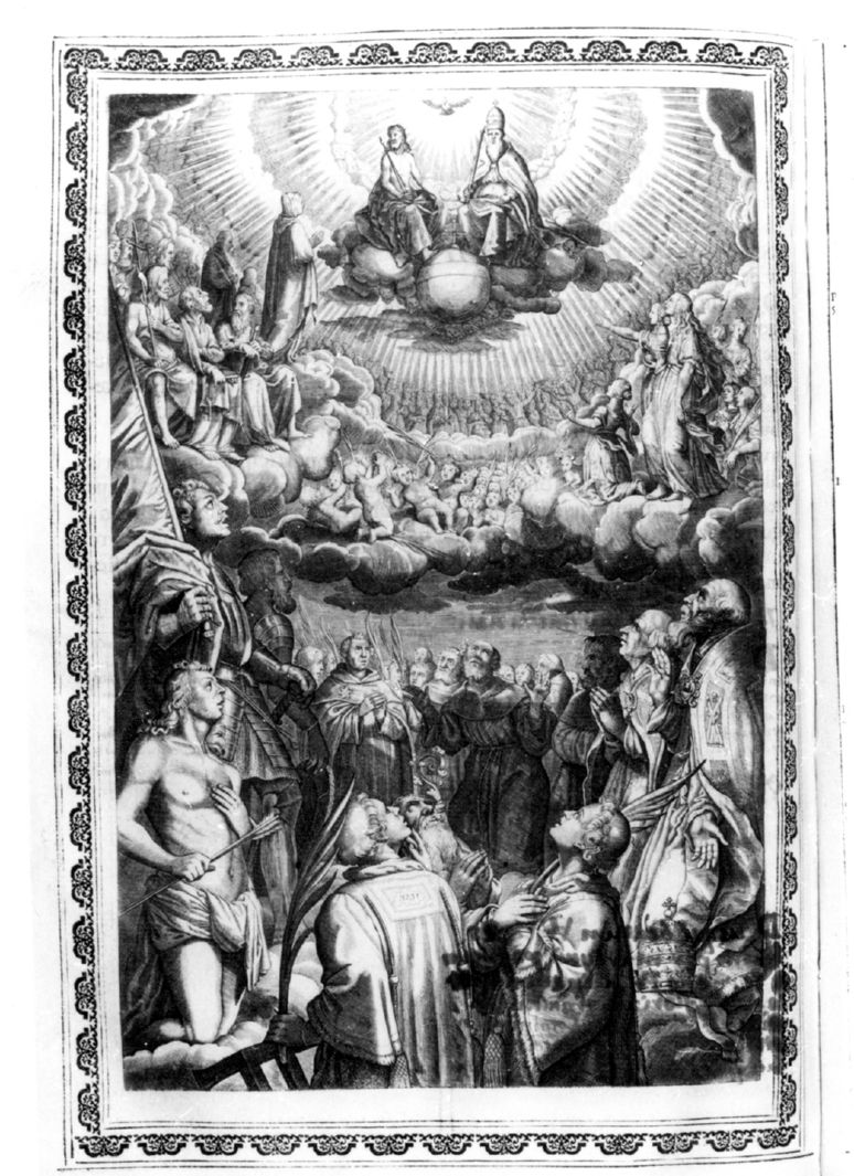 Trinità e Santi (stampa, elemento d'insieme) di Pecini Giacomo (sec. XVII)