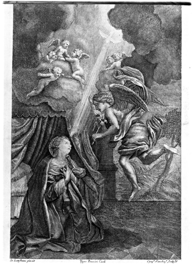 Annunciazione (stampa, elemento d'insieme) di Santi Ciro, Lanfranco Giovanni (sec. XVIII)