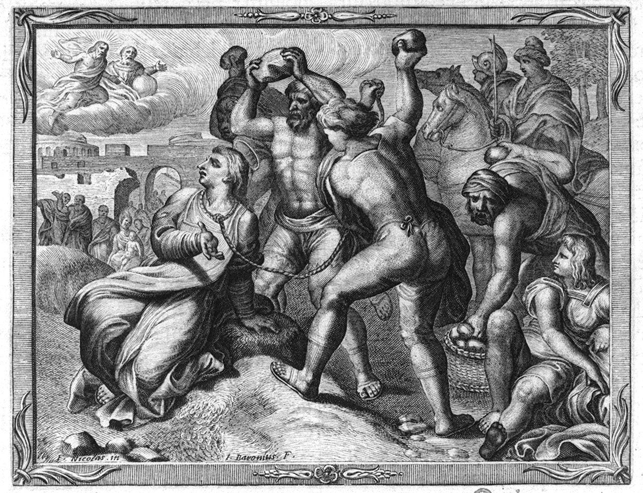 martirio di santo Stefano (stampa, elemento d'insieme) di Baron Jean, Lorrain Nicolas François (sec. XVII)