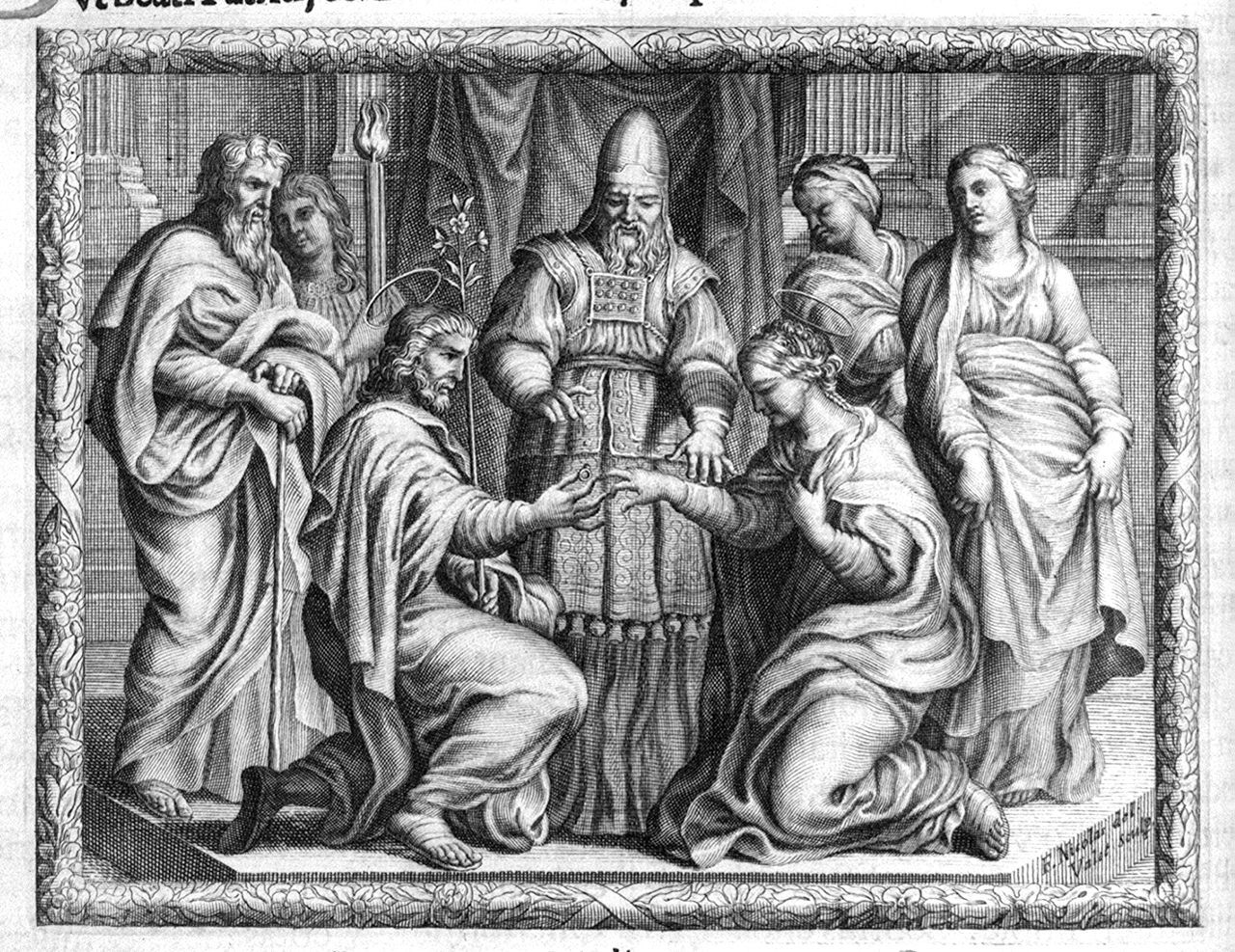 sposalizio di Maria Vergine (stampa, elemento d'insieme) di Vallet Guillaume, Lorrain Nicolas François (sec. XVII)
