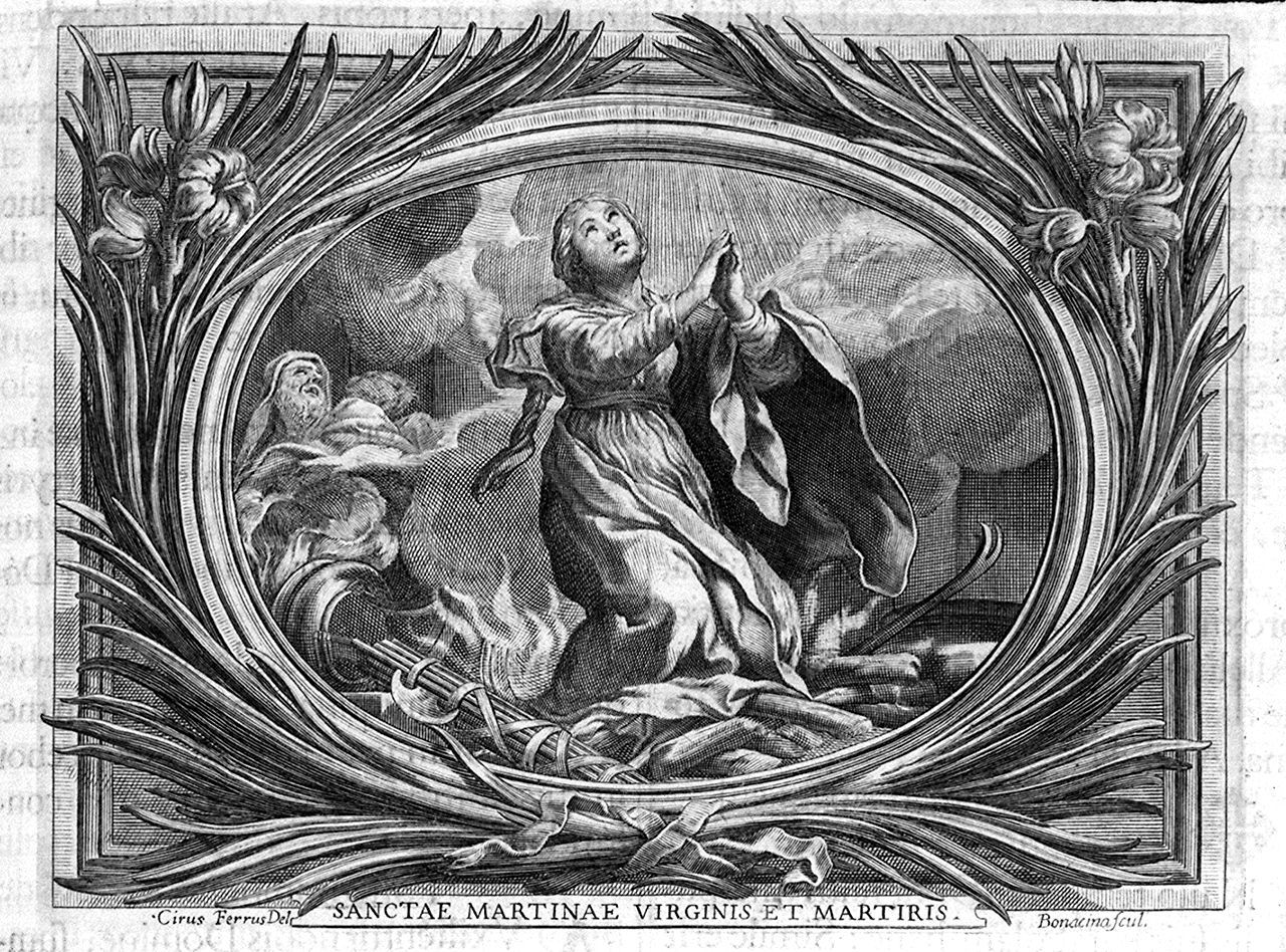 martirio di santa Martina (stampa, elemento d'insieme) di Bonacina Giovanni Battista, Ferri Ciro (sec. XVII)