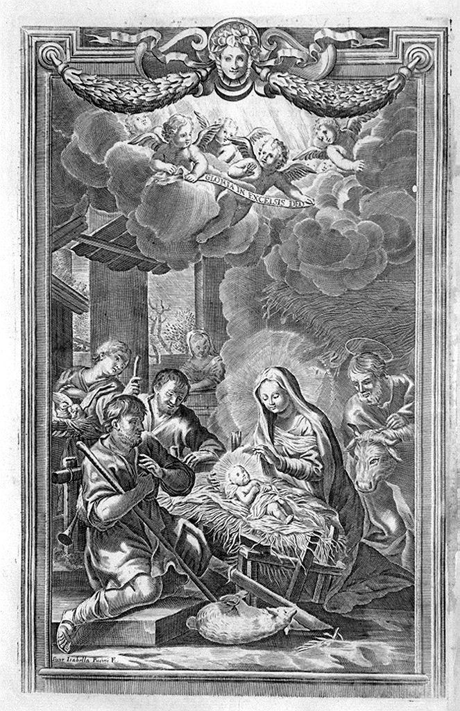adorazione dei pastori (stampa, elemento d'insieme) di Piccini Isabella, Berrettini Pietro detto Pietro da Cortona (sec. XVIII)