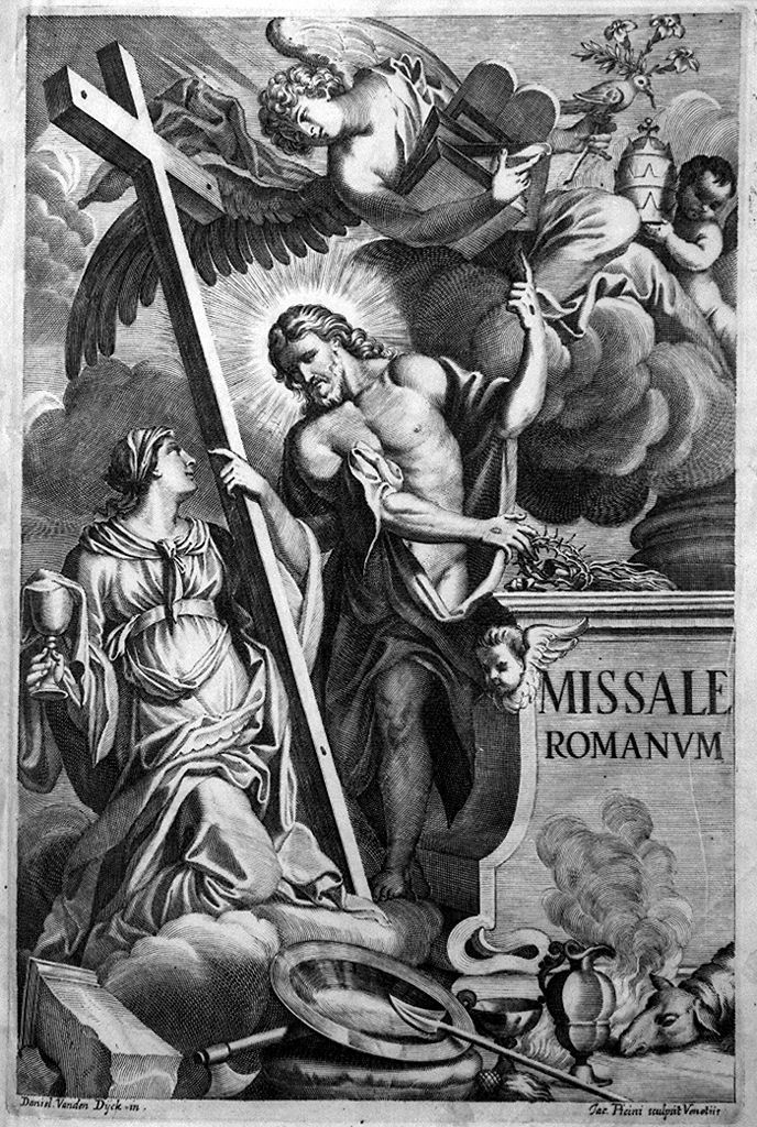 Cristo risorto indica alla Fede i simboli della religione (stampa, elemento d'insieme) di Piccini Giacomo (sec. XVII)