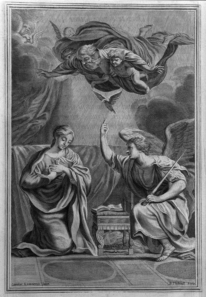 Annunciazione (stampa, elemento d'insieme) di Thiboust Benoit (sec. XVIII)