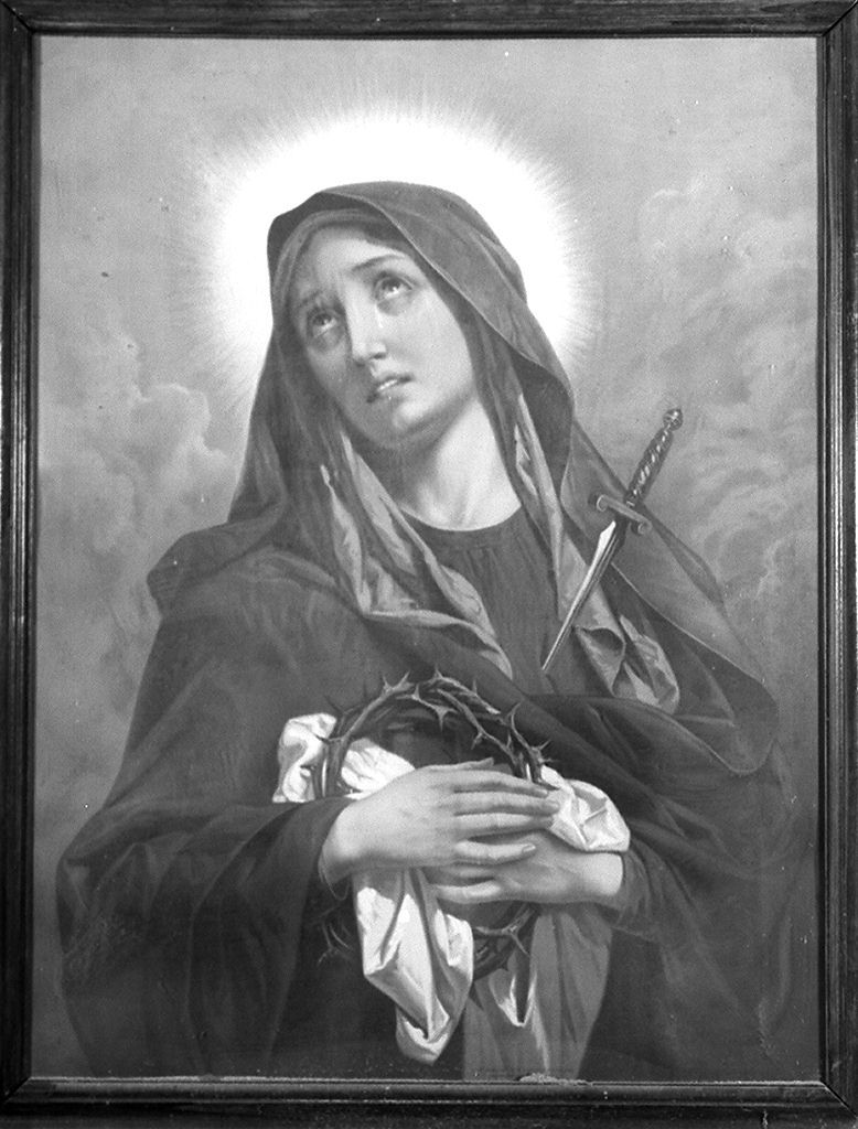Madonna Addolorata con simboli della Passione (stampa) - ambito italiano (seconda metà sec. XIX)