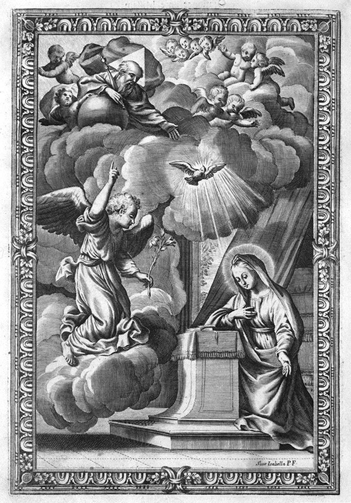 Annunciazione (stampa, elemento d'insieme) di Piccini Isabella, Courtois Jacques detto Bergognone (sec. XVIII)